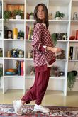 The Sunday Morning Stripe V Slouch Sweatshirt Burgundy Blush